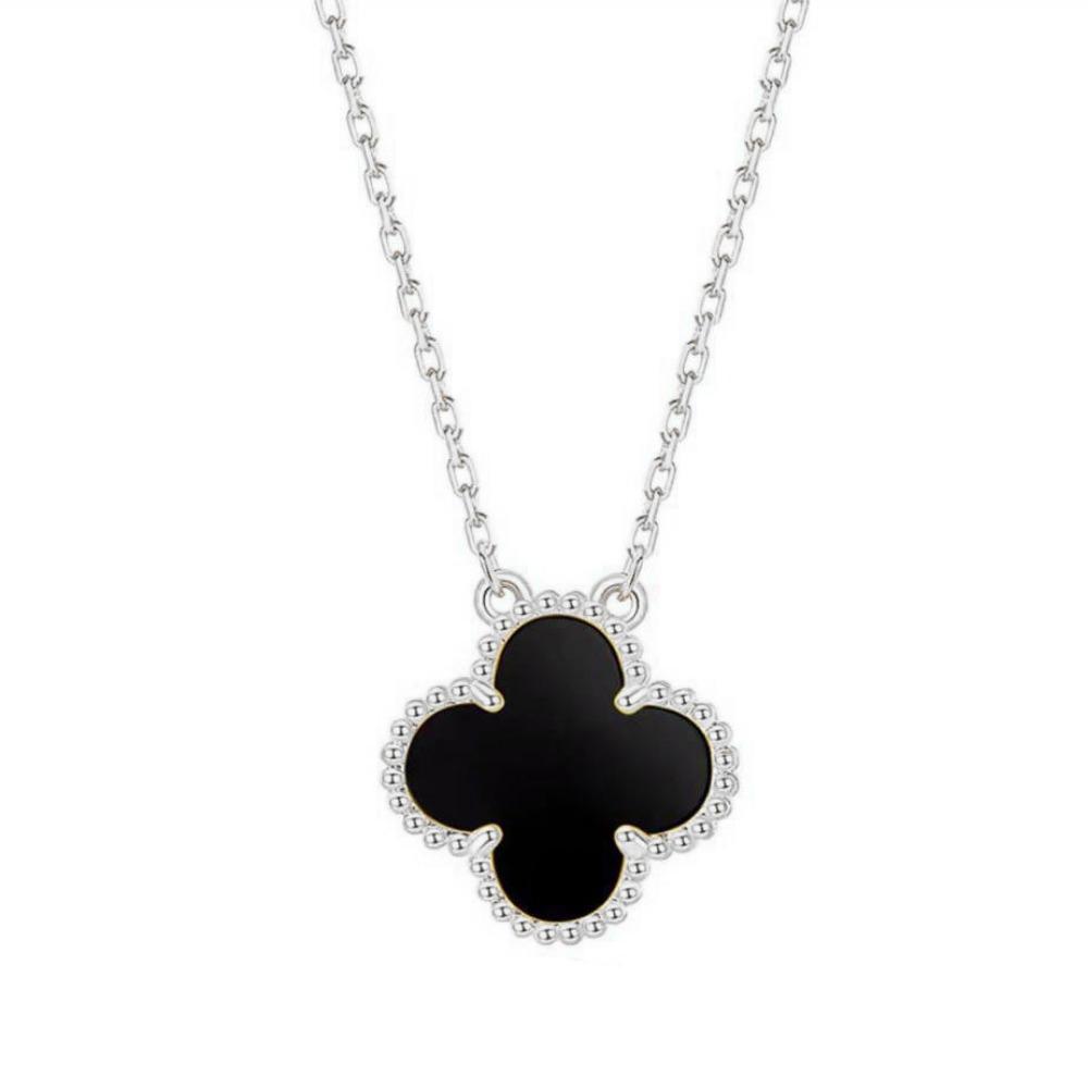 Double-sided Four-leaf Clover Necklace for Women White Mother-of-pearl and Agate Clavicle Chain Elegant and Fashionable Jewelry Pendant