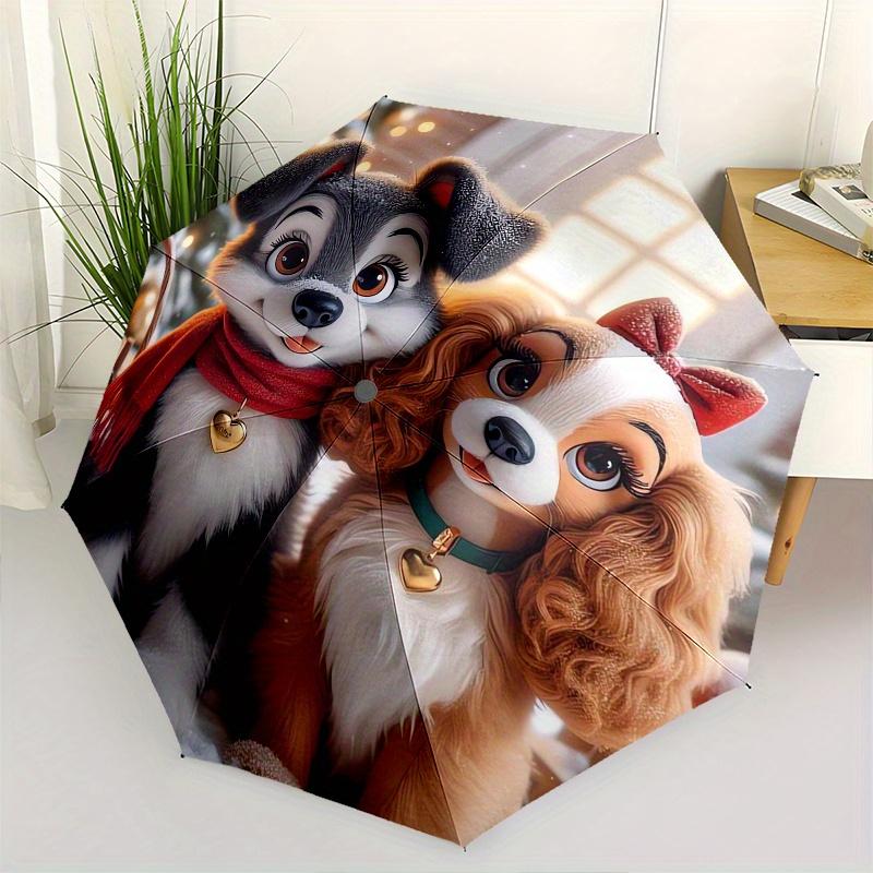 

Lady and the Tramp Fully automatic themed umbrella - 8 ribs durable iron frame, tri-fold compact design, perfect as a gift, travel umbrella,