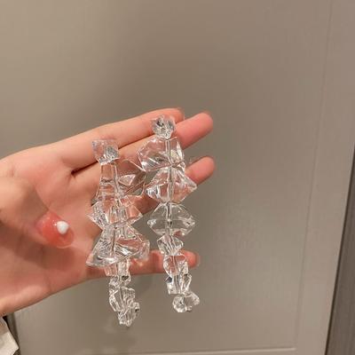 Orecchini Pendenti Lunghi in Argento con Ago Acrilico a Forma di Cubo di Ghiaccio Retro Coreani