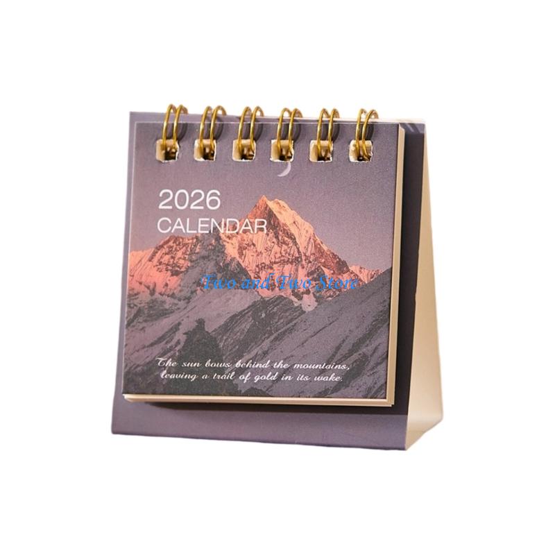 HX6F 2026 Desk Calendar Twin-Coil Binding 19 Month Paper Calendar 06/2026 to 12/2026