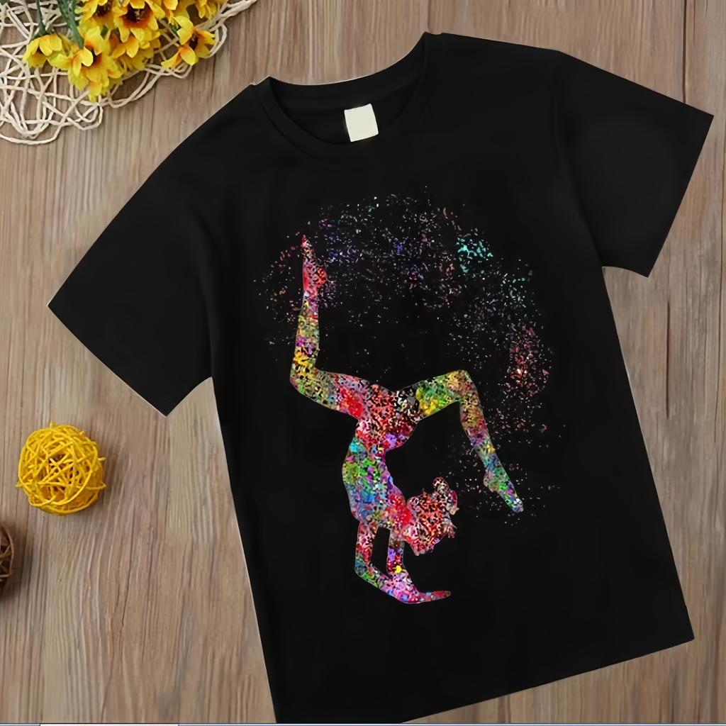 Abbigliamento Estivo per Bambine T-shirt per Bambini con Stampa Acquerello 3D Danza T-shirt Nera a Maniche Corte per Bambine Top Sportivi Regalo di Compleanno