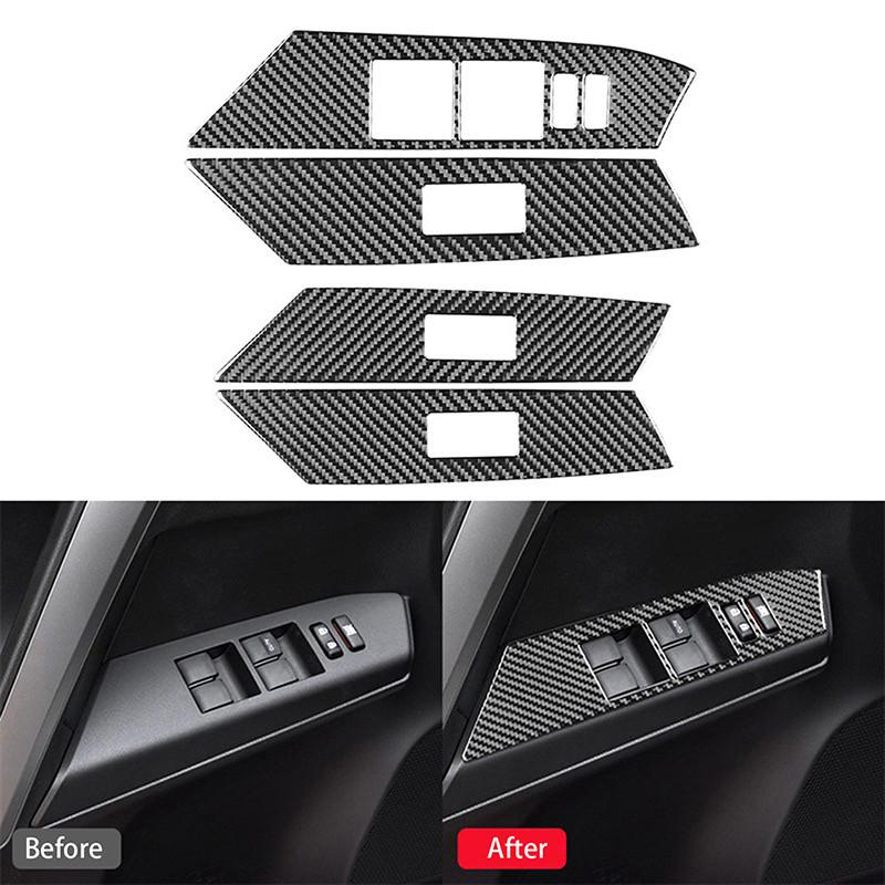 For Toyota RAV4 2013-2018 Carbon Fiber Car Window Lift Panel Switch Trim Cover LHD Auto Decoration Sticker