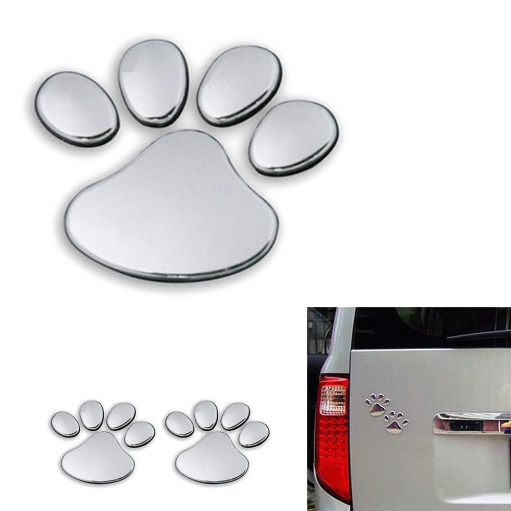 2PCS 3D Car Silver Window Bumper Body Decal Sticker Bear Cat Dog Paw Foot Prints
