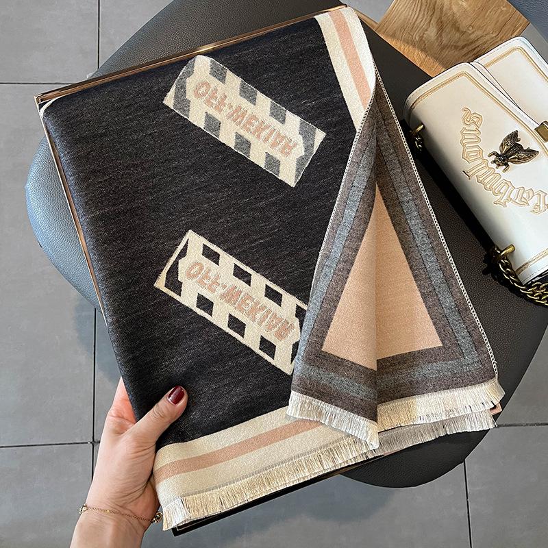 

Письмо печати имитация кашемира шарф женщин осень зима теплая длинная шаль чёрный