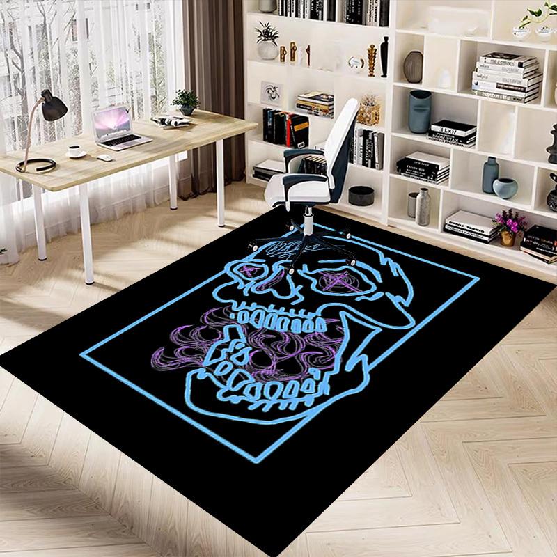 1pc Skull Hair Home Office, Durable Polyester Floor Mat with Easy, Office Decor, Urban Style, Nonslip Backing