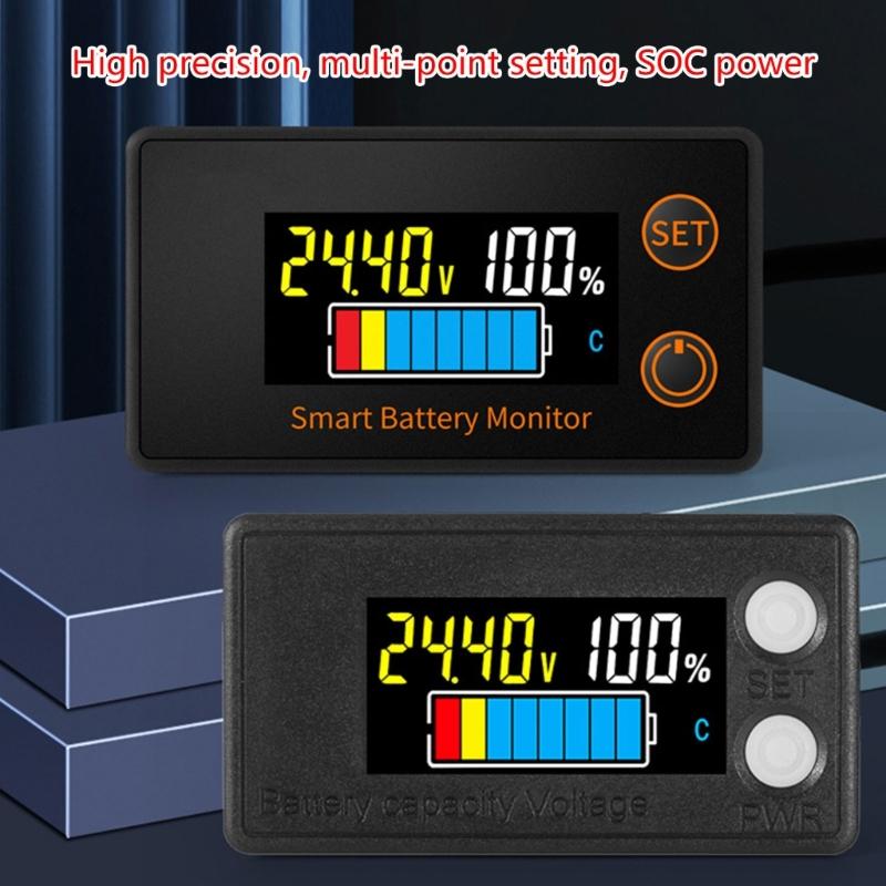 Battery Capacity Monitors, DC7V-100V Battery Meter,12v 24v 48v Battery Power Percentage Voltage Indicator Gauge