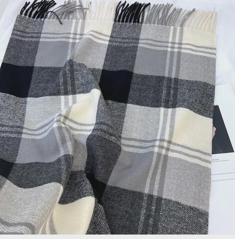 2024 Women's Winter Plaid Tassel Shawl - Korean-Style Thick Warm Imitation Cashmere Scarf for Students and Couples