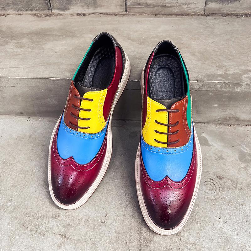 Chaussures Oxford à Talonnettes pour Homme Cuir Multicolore à Lacets Chaussures Business Casual pour Mariage Fête Occasion Formelle