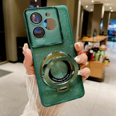 Tecno Camon 30 Pro 5G Camon30 Yumuşak Simli Halka Standı Manyetik Koruyucu Arka Kılıf Infinix Note40 Pro Plus Pova 6 Neo Silikon TPU Tampon