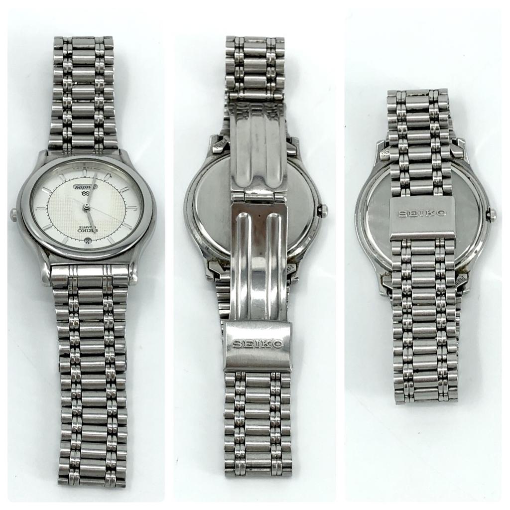SEIKO 5Y23-7080 Manufactured 1988 Quartz QZ Battery Powered Day-Date White Silver Dial Stainless Steel Men's Watch WATER RESISTANT 3-Hand