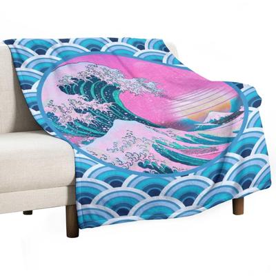 Pătură Vaporwave Estetică Marea Valurilor Seigaiha Apus de Soare pe Ocean pentru canapea cadouri de Crăciun Pături subțiri în carouri