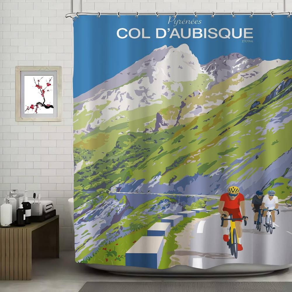 Sports Mountain Bicycle City Bike Race Cycling Tour Of Flanders Art Polyester Shower Curtain Waterproof Rust Resistant Grommet