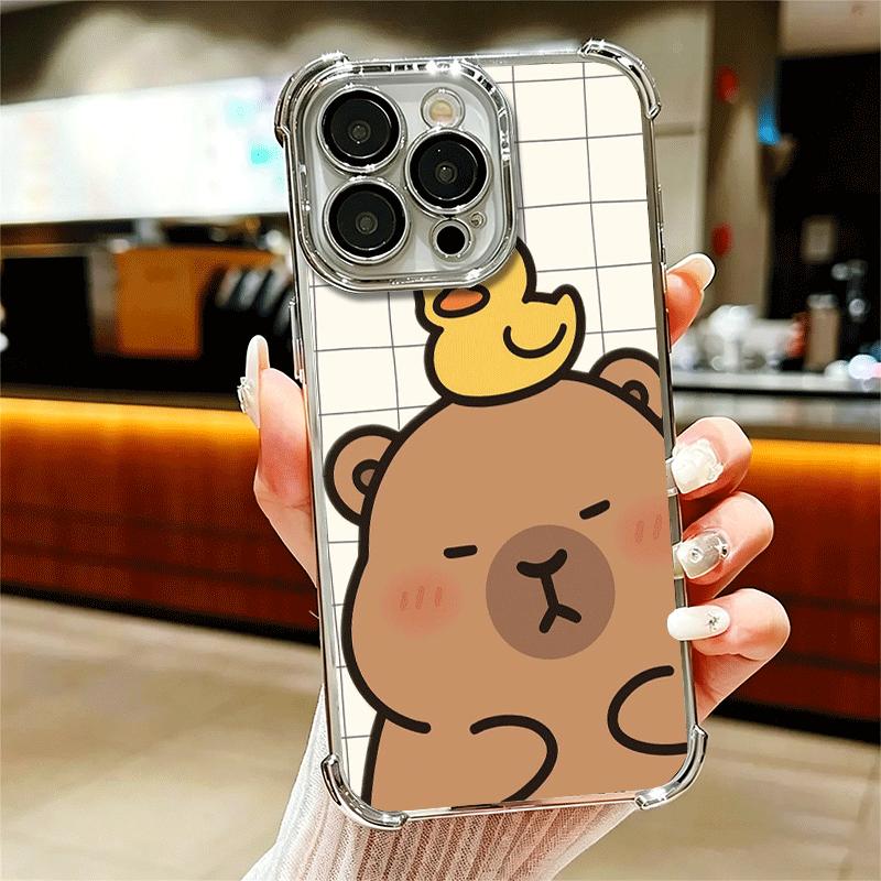 Funny Capybara Cartoon Cute Plating Phone Case For Iphone 16 17 Pro Max Air 16E 14 15 Plus 12 13 Mini Anti-Fall Airabag Cover