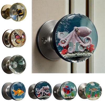 New Scratch-Resistant Decorative Door Handle Retro Round Animal Artistic Knob Butterfly Pattern Cabinet Handle