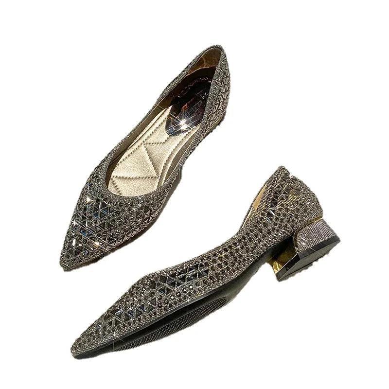 Sliver Rhinestone Ladies Shoes Sexy Red Sole Women's Autumn Full Drill Flat Shoes Large Size  Female Ballet Flat Shoes
