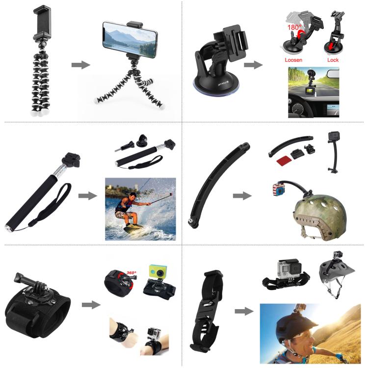 PULUZ 50 in 1 Accessories Total Ultimate Combo Kits with EVA Case  for GoPro, Insta360, DJI and Other Action Cameras