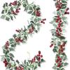 2pcs 2m Xmas Berry Holly Leaves Garland Christmas Faux Garland Winter Snowy Red Berries Hanging Vine For Christmas Wedding Party Decoration