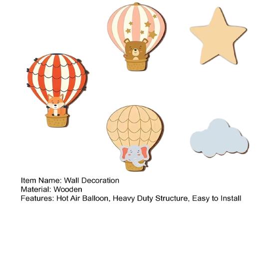 5Pcs/Set Hot Air Balloon Wall Decoration Farmhouse Rustic Wooden Star Cloud Wall Art Home Office Living Room Wall Hanging Ornament