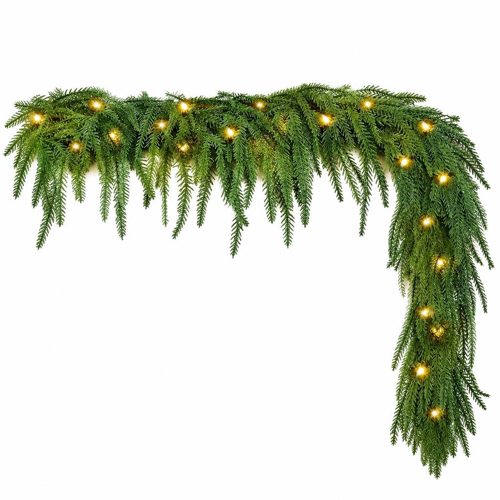 Artificial Norfolk Pine Garland with LED Warm Lights