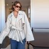Lapel Tied Windbreaker Jacket Women's Commute Long Sleeve A-line Style Elegant Jacket Fashion Streetwear 2025 Autumn