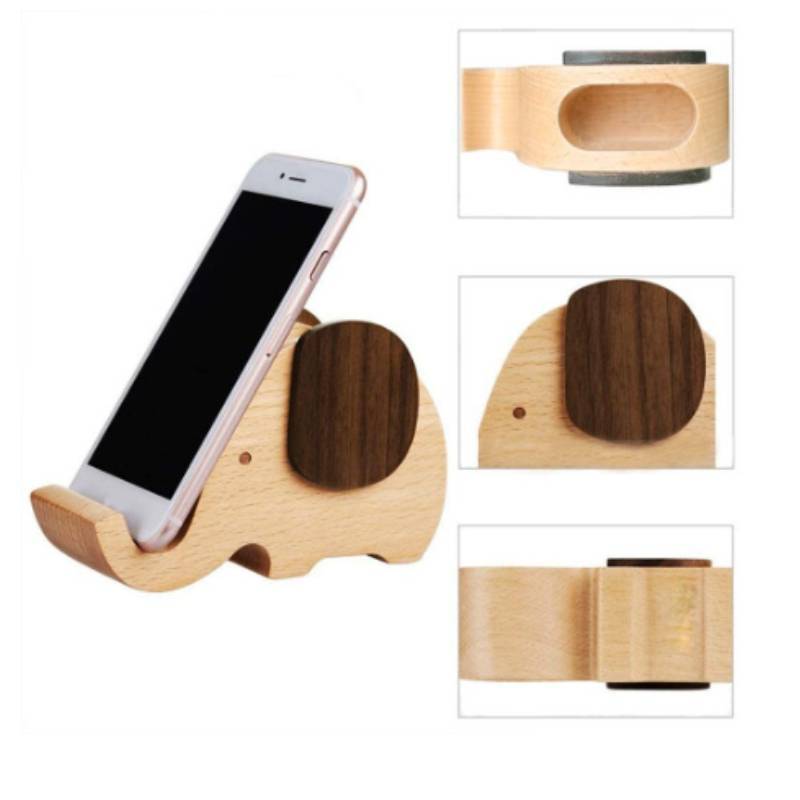 Modern Wooden Elephant Pen Holder With Phone Dock For Workspace And Bedroom