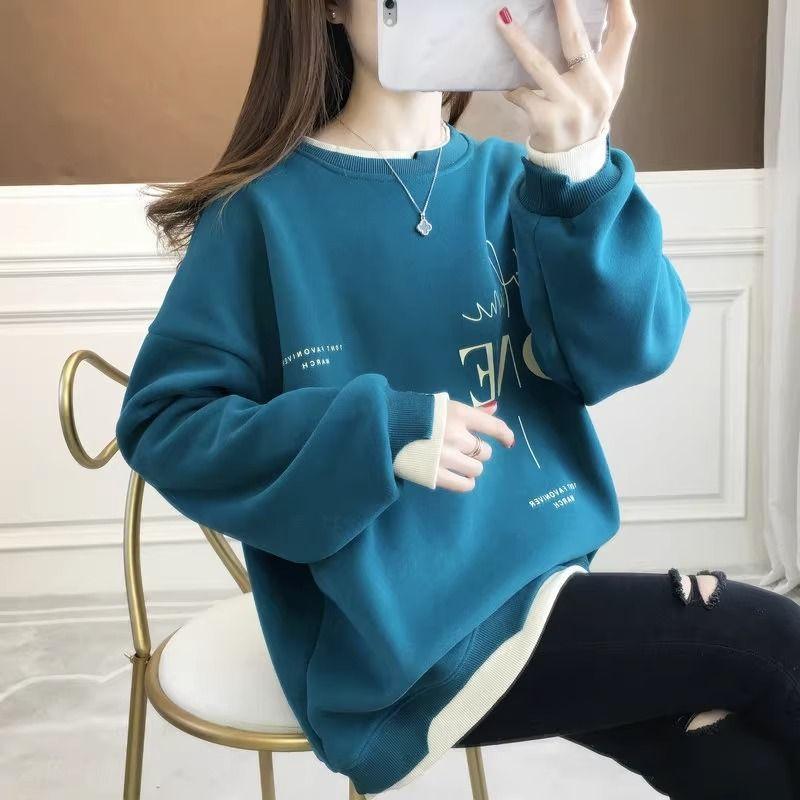 Autumn and Winter Women's Fake Two-piece Sweatshirt  New Loose Lazy Style Velvet Thickened Top Jacket