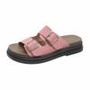 Summer Slippers Women's Outer Wear New Flat-bottomed One-character Square Buckle Thick-soled Beach Women's Shoes Cool Slippers Women's