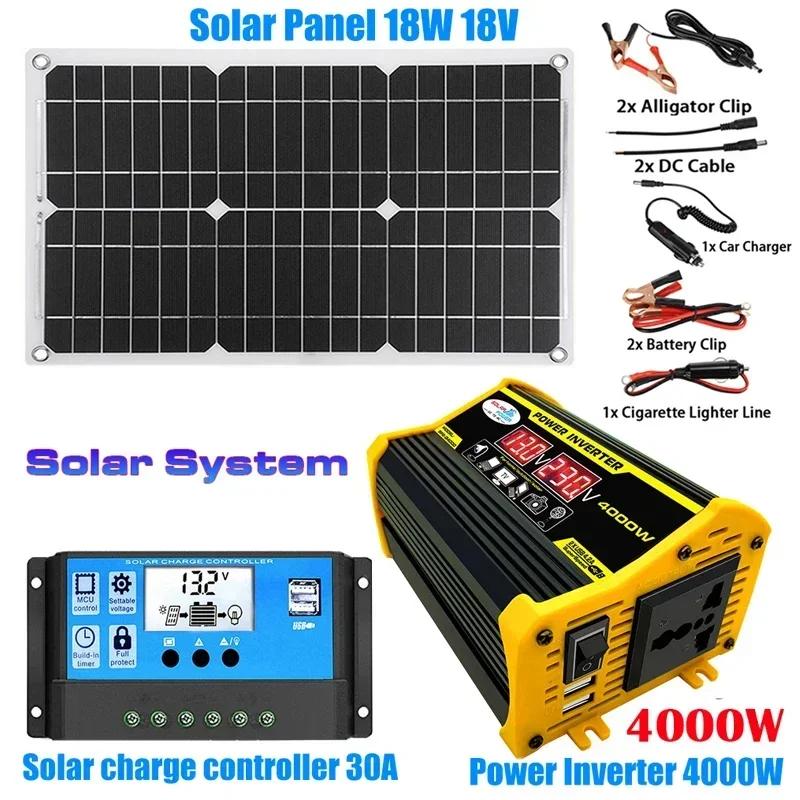 110/220V Solar Power System 18W Solar Panel Battery Charge 30A Controller 6000W 12V 220V Inverter Complete Power Generation Kit