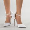 Elegante Damenpumps Perlenband Schleife Spitz Sandalen Dünne Hohe Absätze Hochzeit Bankett Kleiderschuhe