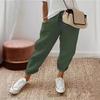 2024 Women's Cotton Linen Elastic Waist Pants - Casual Nine-Point Khaki Sky Blue