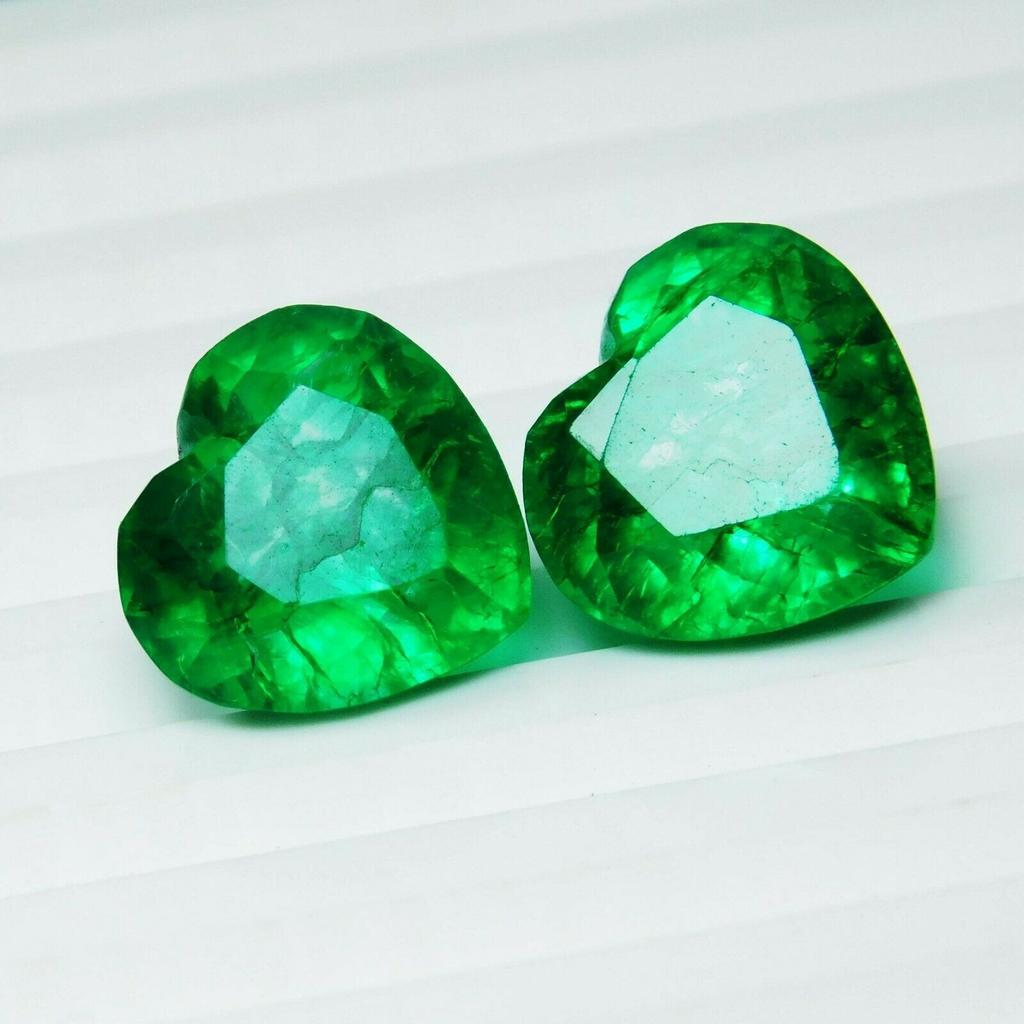 Natural Green Emerald Loose Gemstone 16 Ct Pair Heart Shape for Jewelry Making and Gem Collections