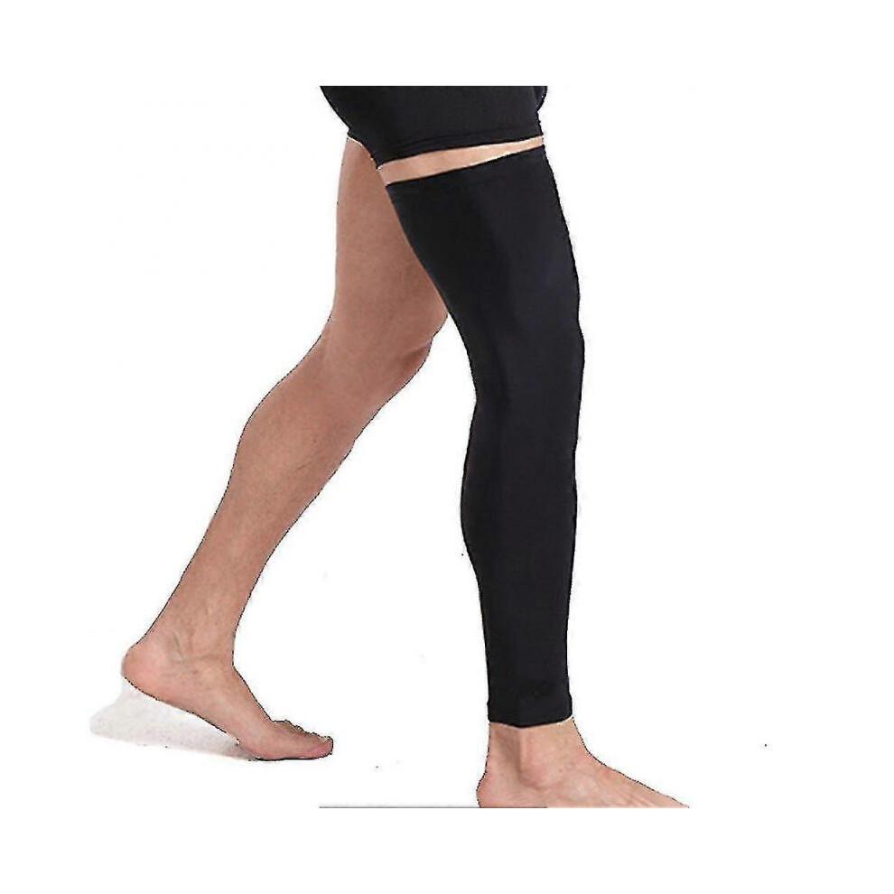 1 Pair Compression Leg Sleeves Outdoor Basketball Full Length Leg Sleeves for Men, Women, Youth (black)