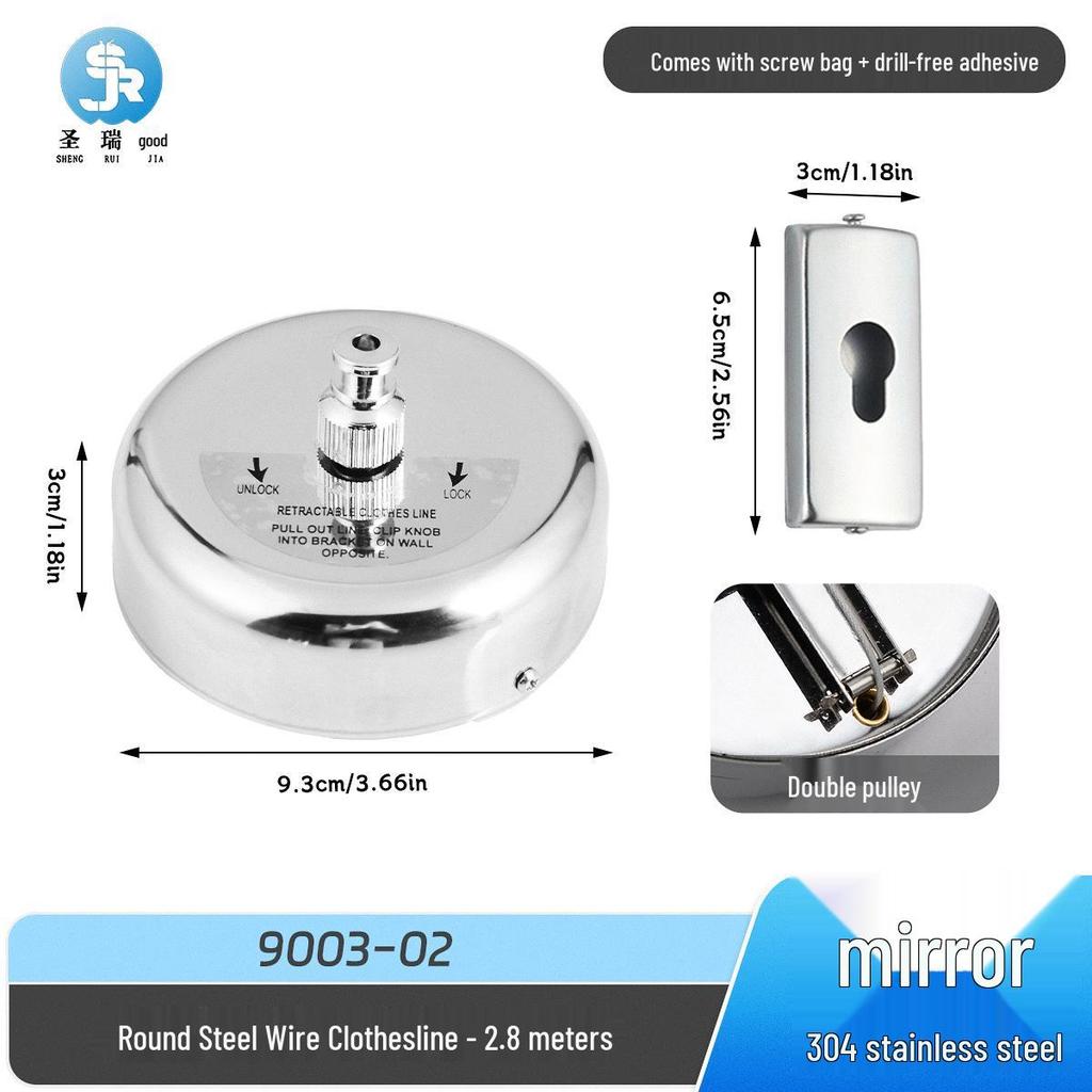 304 Stainless Steel Retractable Clothesline - No-Drill, Invisible Wall Mount, Indoor Nylon Drying Rope
