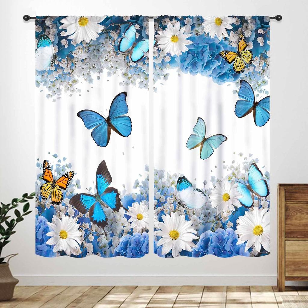 Butterfly Curtains Girls Room Rainbow Pink Purple Galaxy Star Princess Kids Drapes Treatments Living Rooms Curtain Polyester Perfect For