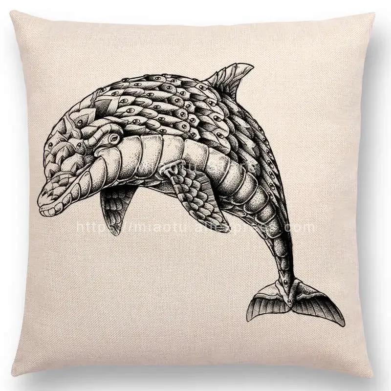 New Ornate Brave Animals Totems Free Beast Faith Tattoo Prints Cushion Cover Sofa Throw Pillow Case Owl Elephant Shark Bear