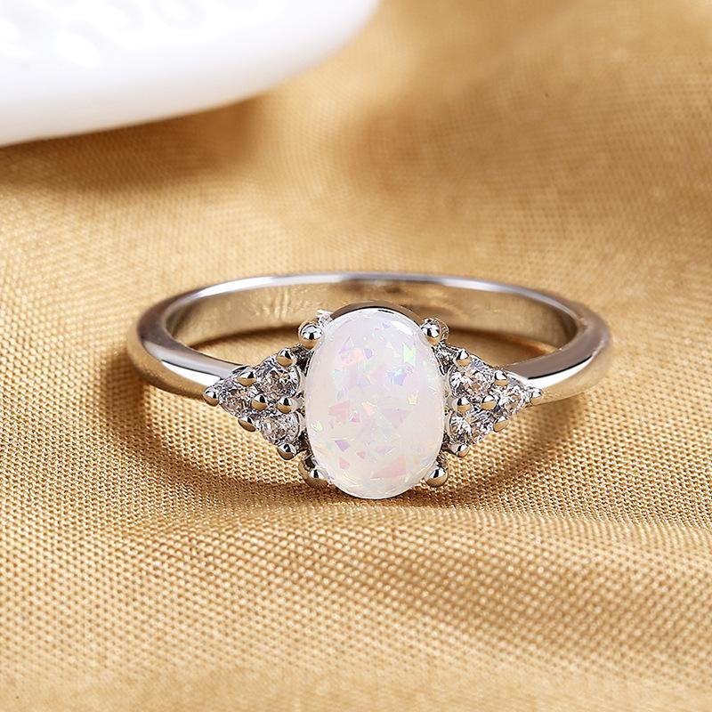 Opal Eiförmiger Retro Femininer Ring - Weiß, Schlicht, Kreativer Schmuck