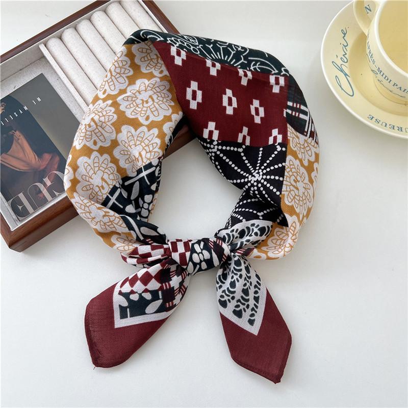 Cotton Linen Print Square Scarves Neckerchief Kerchief Headscarf Women Decorative Scarf Bandanas Headband 65cm Neck Wraps Shawls