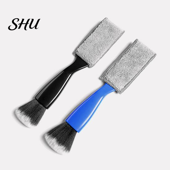 Long-term Use Car Brush Cleaning 2-in-1 Soft Bristles Portable Efficient Good Elasticity Anti-deform Arced Handle Comfortable Grip Bristle