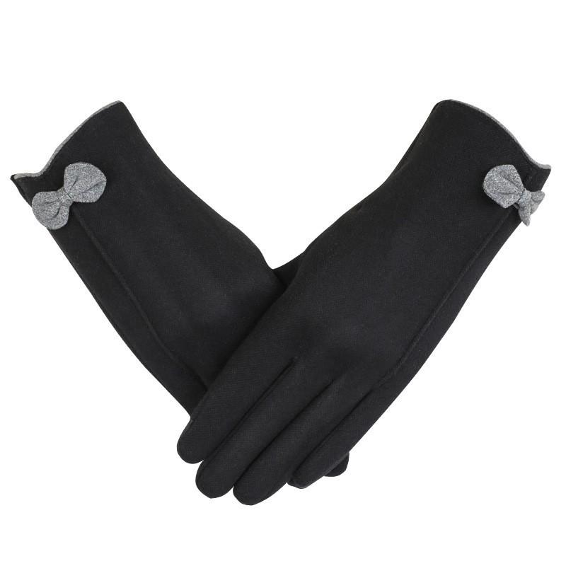 Warm Gloves for Women Rabbit Fleece Cute Bow Thickened Plush Windproof Riding Touch Screen Autumn and Winter Gloves