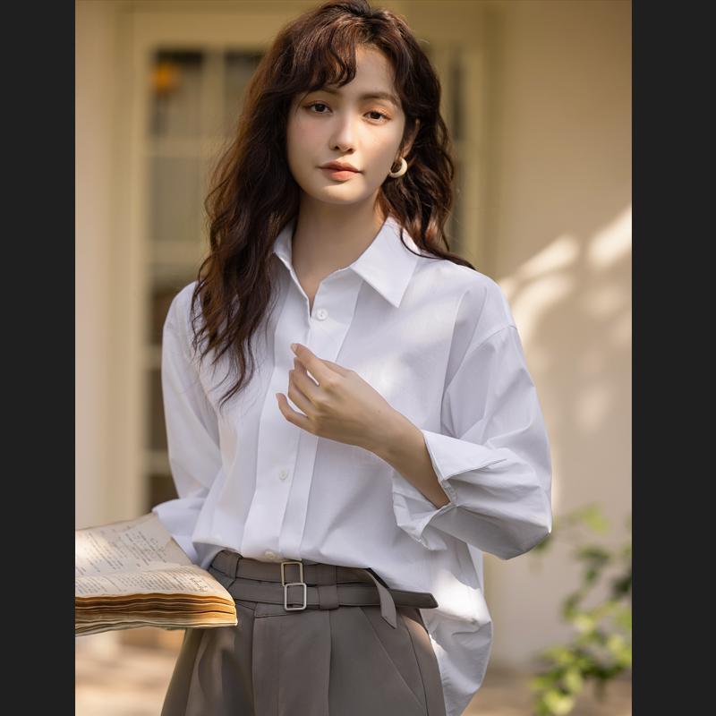 

Сорочка Mishow для жінок доступна в чотирьох кольорах Відкиньте рукав Вільний шип Французькі елегантні довгі рукави Відмовтеся від коміра Жіночий одяг MXC13C0006 L білий