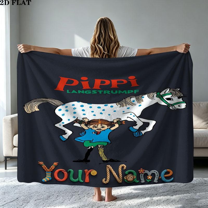 1PC Pippi Longstocking Custom Name Patterned Flannel Blanket Suitable For All Seasons for Home Decor Warmth and Comfort Gifts Holiday Present
