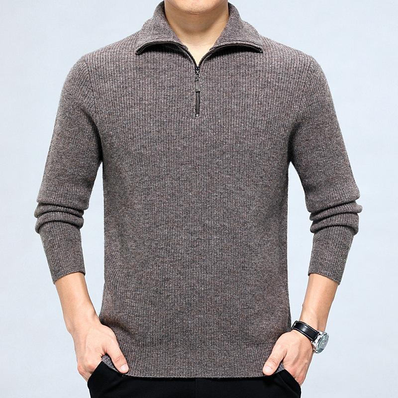 Men's Autumn/Winter Half-High Neck Cashmere Sweater - Fashionable Long-Sleeve Thick Knit Jumper