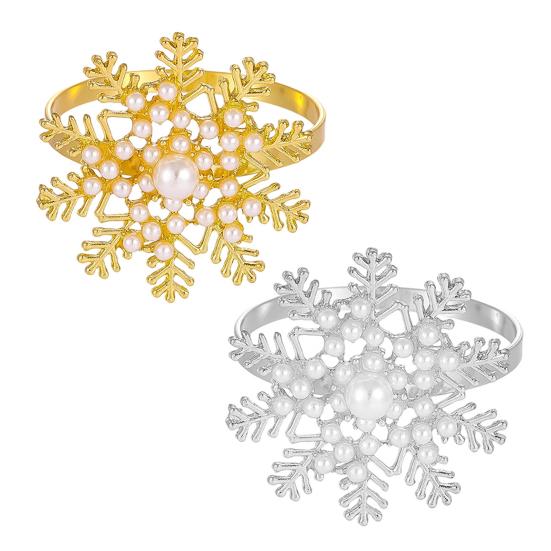 1/2/6Pcs Golden Metal Napkin Ring Faux Pearl Decor Snowflake Design Winter-themed Napkin Holders Weddings Parties Table Decor