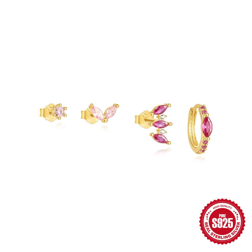 

Simple Style S925 Sterling Silver Colored Horse Eye Diamond-Set Basic Daily Matching Temperament Hipster Earrings 4-Piece Set 925 Silver