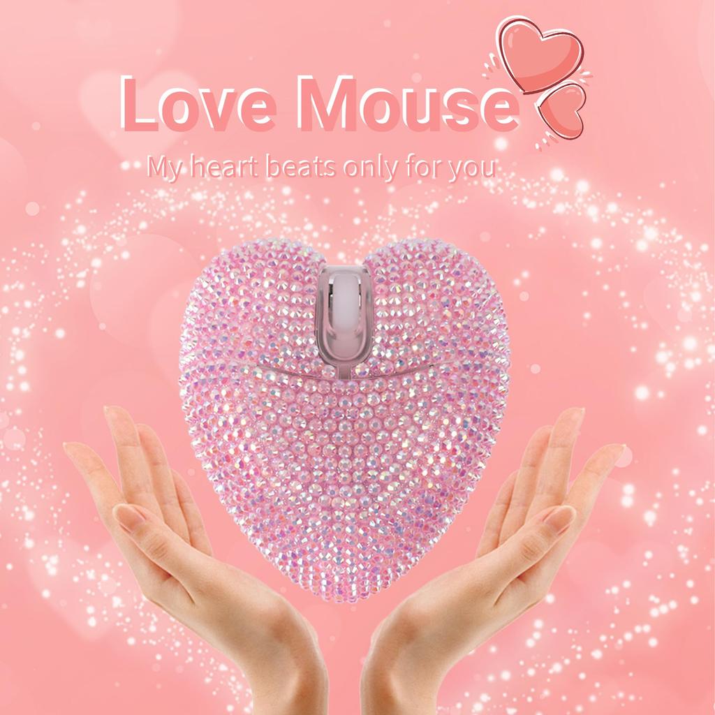 Wireless Diamond Bluetooth Mouse with USB Quiet Compatible with and Rechargeable Quiet Stylish Design Heart-Shaped Receiver, 1000-1200-1600 DPI,