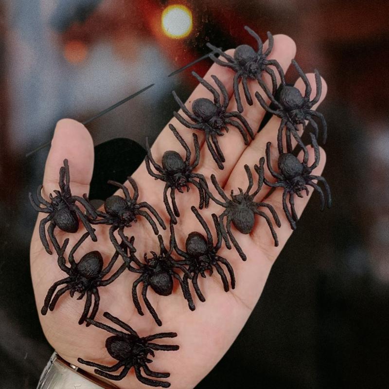 Bulk 12 Pieces Halloween Spiders Toy Assortment for Funny Goodie Bags Halloween Dark Craft PVC Spiders