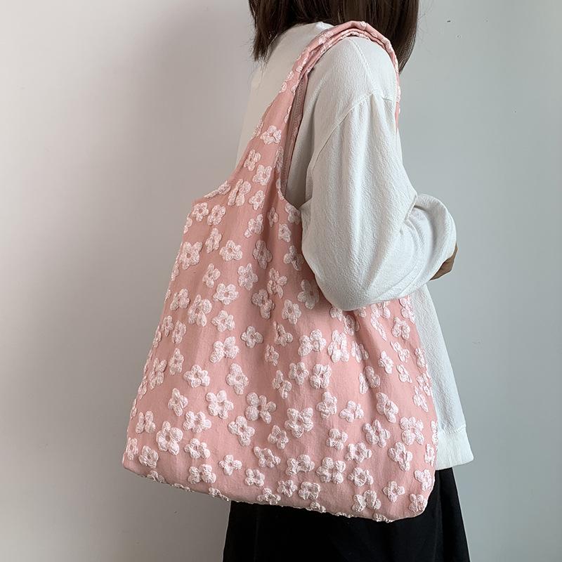 Sweet Flower Ladies Vest Shoulder Bags Large Capacity Portable Women's Tote Shopping Bag Retro Floral Female Purse Handbags