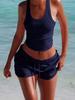 Solid Color Threaded Slim I-shaped Suspender Set Women's Elastic Drawstring Casual Shorts Sports Two-piece Set