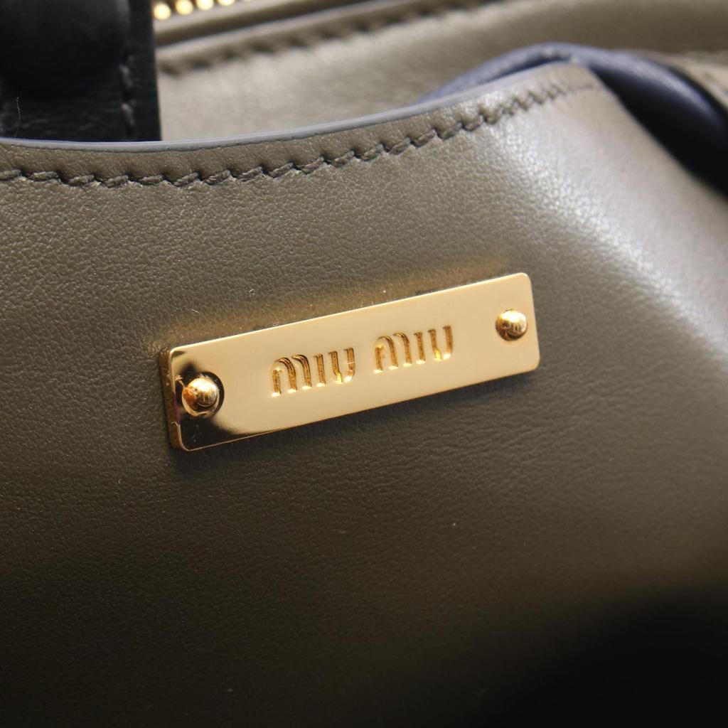 Used Miu Miu 2WAY Handbag RN1078 Leather Khaki Black Blue Used Women