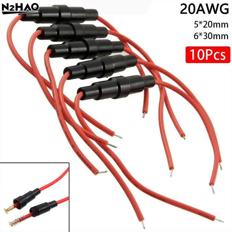 1/10Pc 20AWG Copper GlassFuse Holder ScrewType 5X20mm With 20AWG Wire Cable Fuse Casing 250V 5*20mm 6*30mm Fuses Boxes Fuse Tube